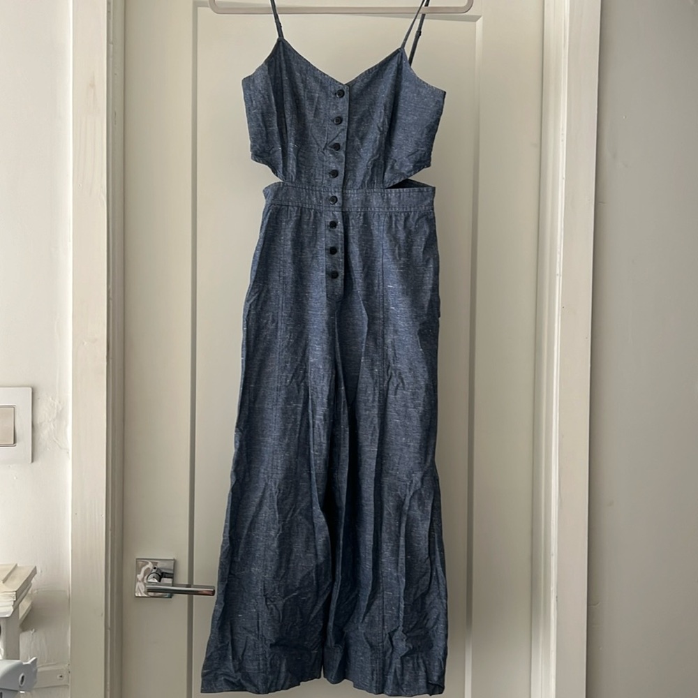 Madewell Chambray Button-Front Cutout Jumpsuit - Navy Blue